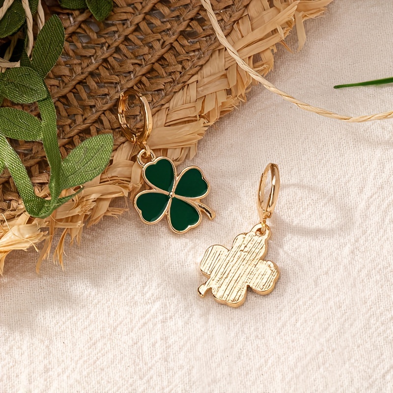 Green Clover Dangle Earrings Lucky St Patrick's Gift